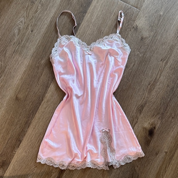 Victoria's Secret Other - Victoria's Secret Pink Satin Chemise with Lace and crystals. Sold Out.